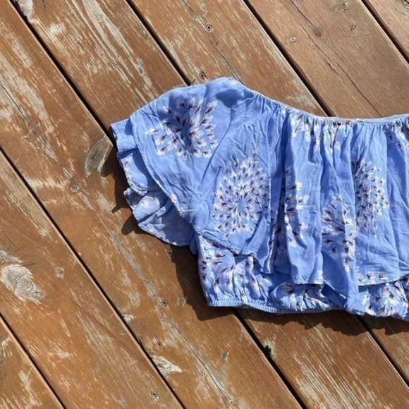 Blue Floral Print Ruffle Off The Shoulder Top - Picture 5 of 7